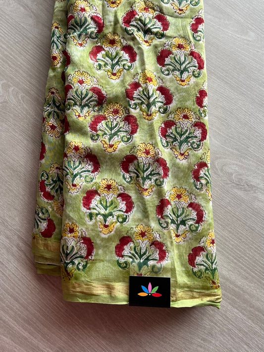 Handblock Printed Chanderi Silk Cotton Saree -12960-12961