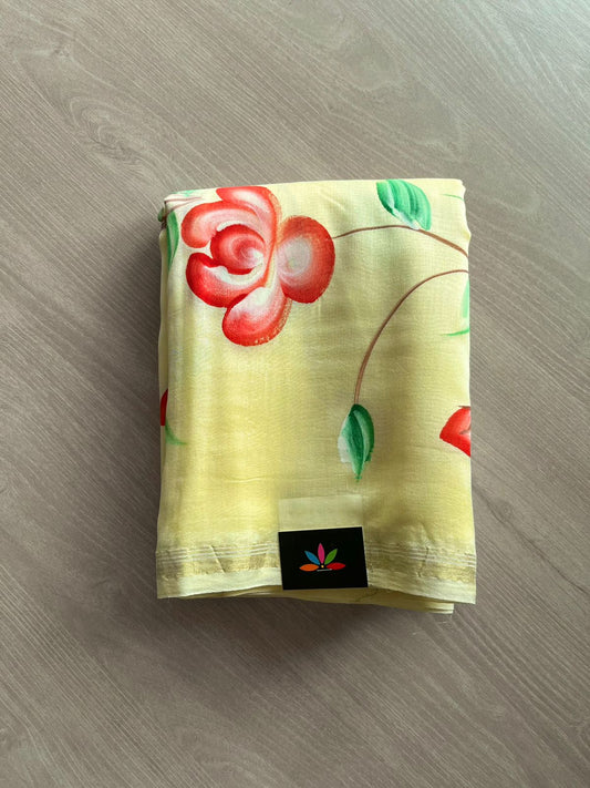 Handbrush Printed Chanderi Silk Cotton Saree -9252