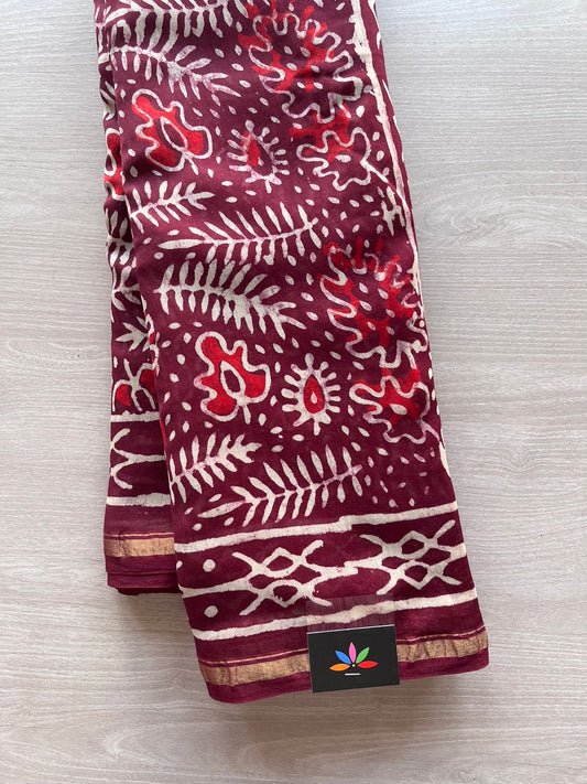 Handblock Printed Chanderi Silk Cotton Saree -9429-9430