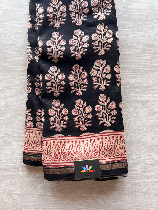 Handblock Printed Chanderi Silk Cotton Saree -9433-9434