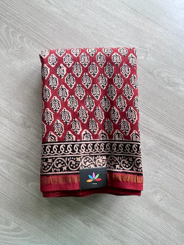 Handblock Printed Chanderi Silk Cotton Saree -9455-9456