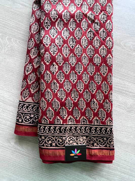 Handblock Printed Chanderi Silk Cotton Saree -9455-9456