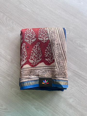 Handblock Printed Chanderi Silk Cotton Saree -9459-9460