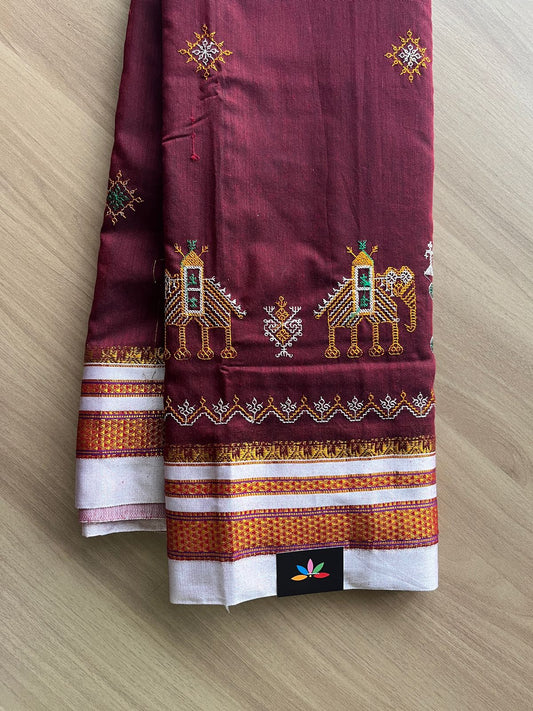 Ilkal Border Kasuti Machine Embroidered Art Silk Saree -19527