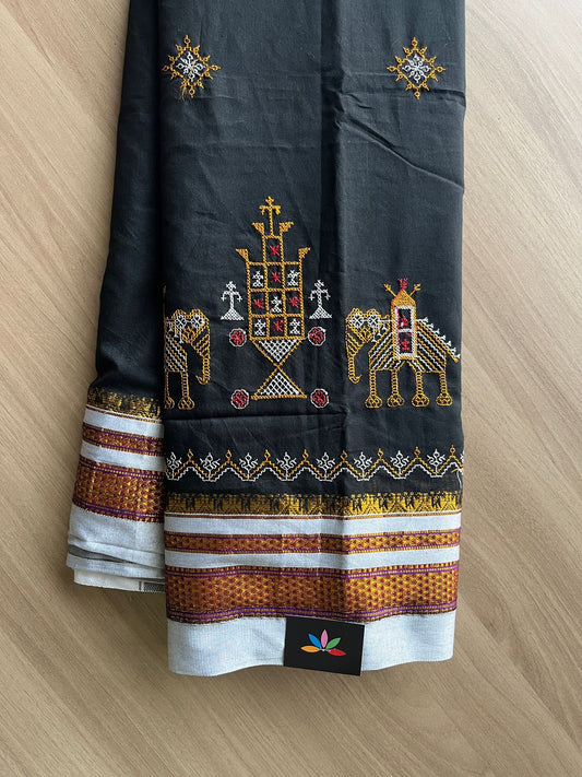 Ilkal Border Kasuti Machine Embroidered Art Silk Saree -19528