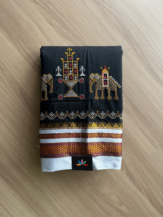 Ilkal Border Kasuti Machine Embroidered Art Silk Saree -19528