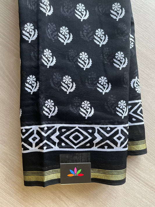 Screen Printed Chanderi Silk Cotton Saree -11372-11373