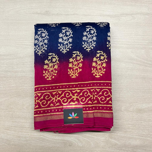 Handblock Printed Chanderi Silk Cotton Saree-3920