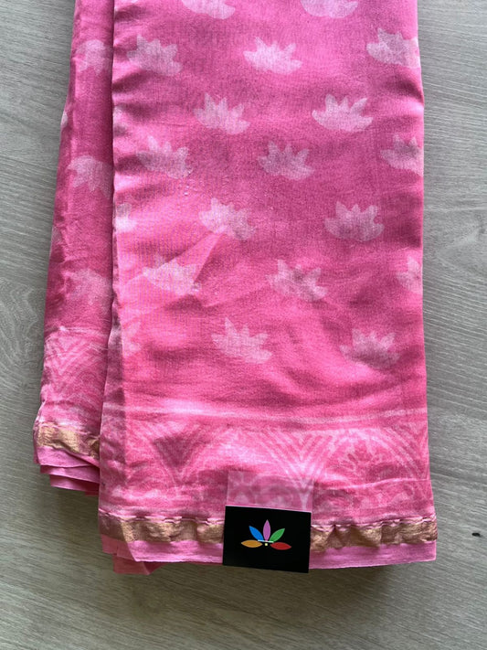 Akola Handblock Printed  Chanderi Silk Cotton Saree - 12980