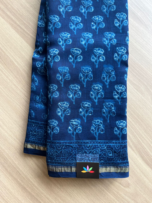 Akola Handblock Printed  Chanderi Silk Cotton Saree - 13665