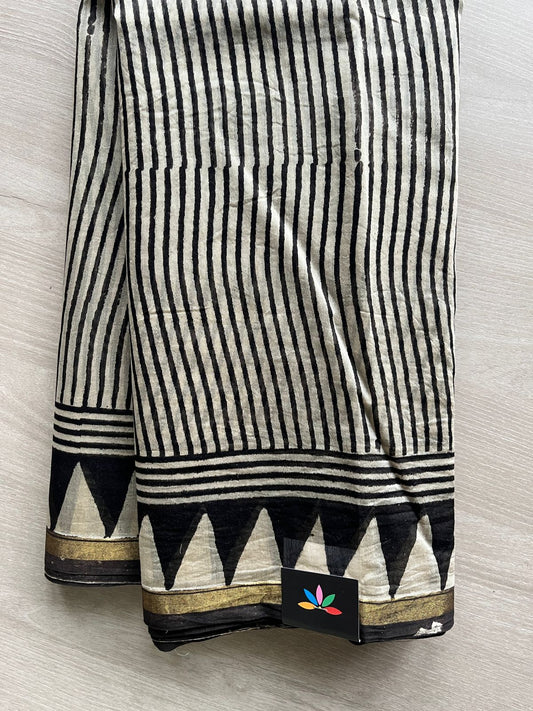 Handblock Printed Chanderi Cotton Silk Saree - 27328