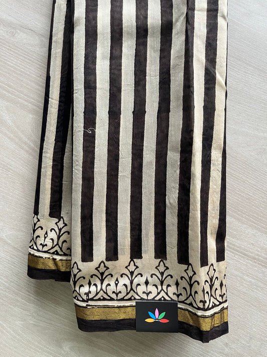 Handblock Printed Chanderi Cotton Silk Saree - 27329