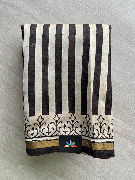 Handblock Printed Chanderi Cotton Silk Saree - 27329