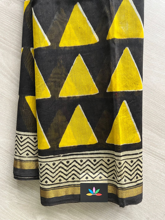 Handblock Printed Chanderi Cotton Silk Saree - 27330