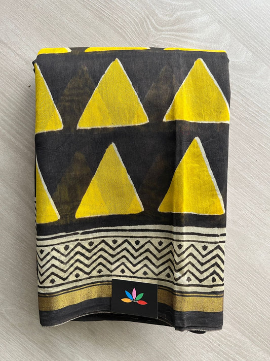 Handblock Printed Chanderi Cotton Silk Saree - 27330