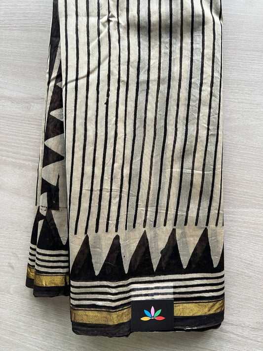 Handblock Printed Chanderi Cotton Silk Saree - 27331
