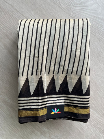 Handblock Printed Chanderi Cotton Silk Saree - 27331