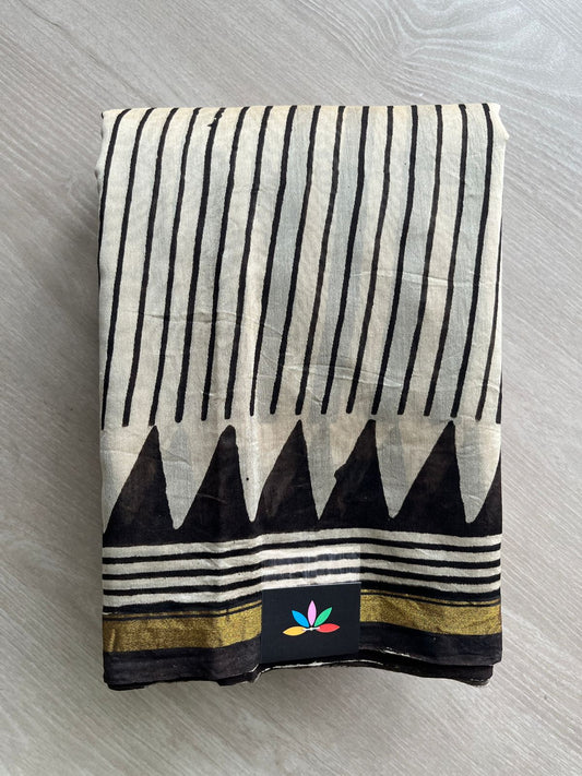 Handblock Printed Chanderi Cotton Silk Saree - 27331