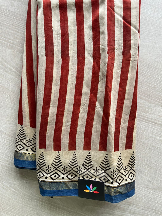 Handblock Printed Chanderi Cotton Silk Saree - 27332-27333