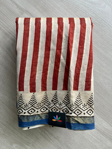 Handblock Printed Chanderi Cotton Silk Saree - 27332-27333