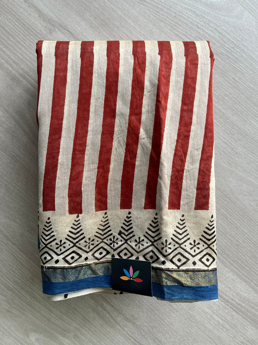 Handblock Printed Chanderi Cotton Silk Saree - 27332-27333