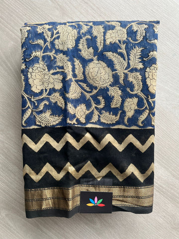 Rhino Shade Handblock Printed Zari Border Chanderi Cotton Silk Saree - 32018