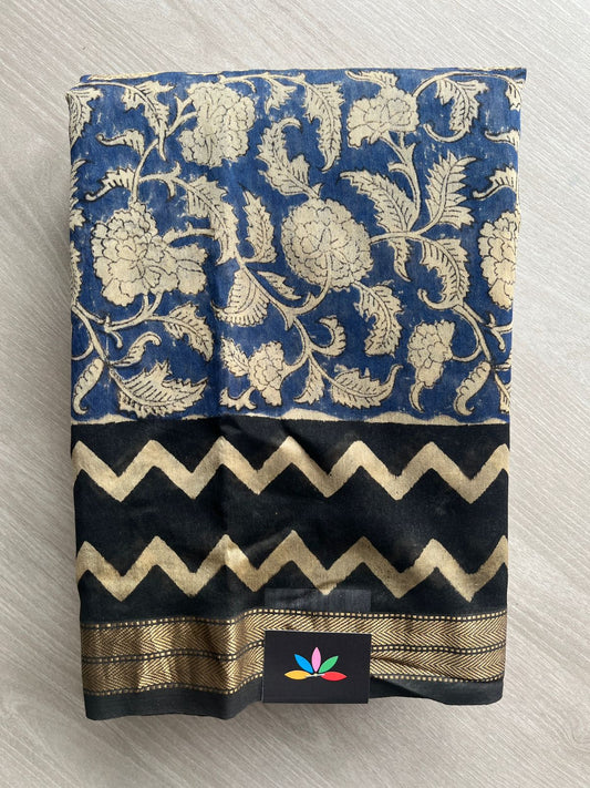 Rhino Shade Handblock Printed Zari Border Chanderi Cotton Silk Saree - 32018