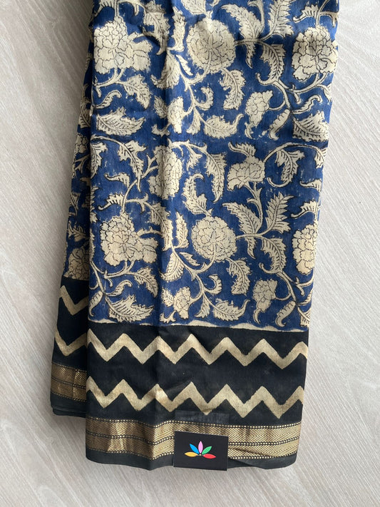 Rhino Shade Handblock Printed Zari Border Chanderi Cotton Silk Saree - 32018