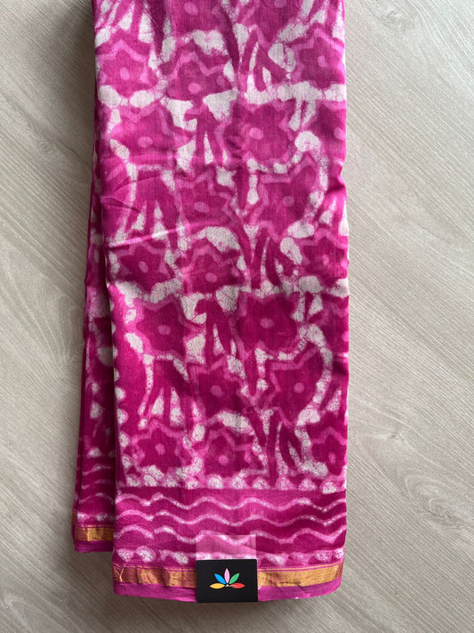 Handblock Printed Chanderi Cotton Silk Saree - 27402-27403