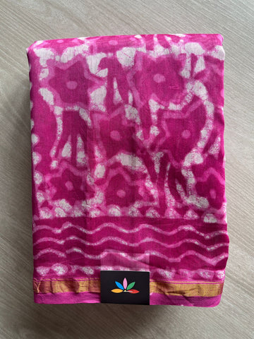 Handblock Printed Chanderi Cotton Silk Saree - 27402-27403