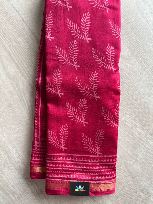Handblock Printed Chanderi Cotton Silk Saree - 27404-27405