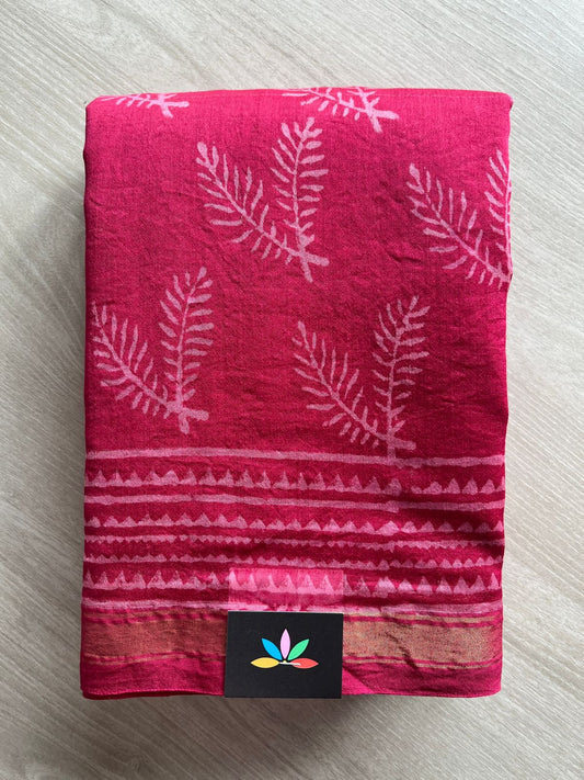 Handblock Printed Chanderi Cotton Silk Saree - 27404-27405