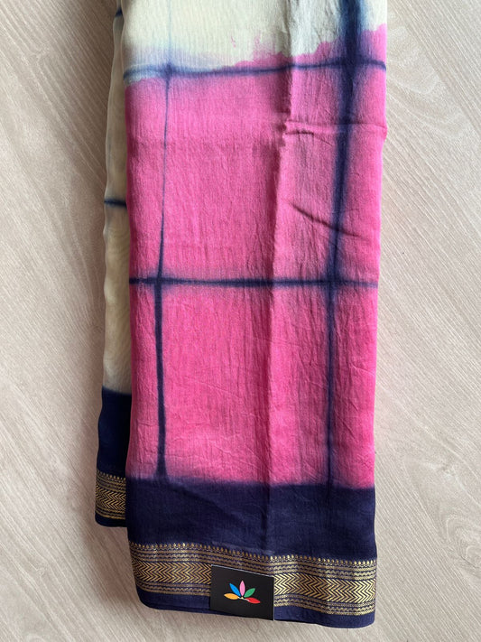 Handcrafted Chanderi Silk Cotton Saree with zari border-27412