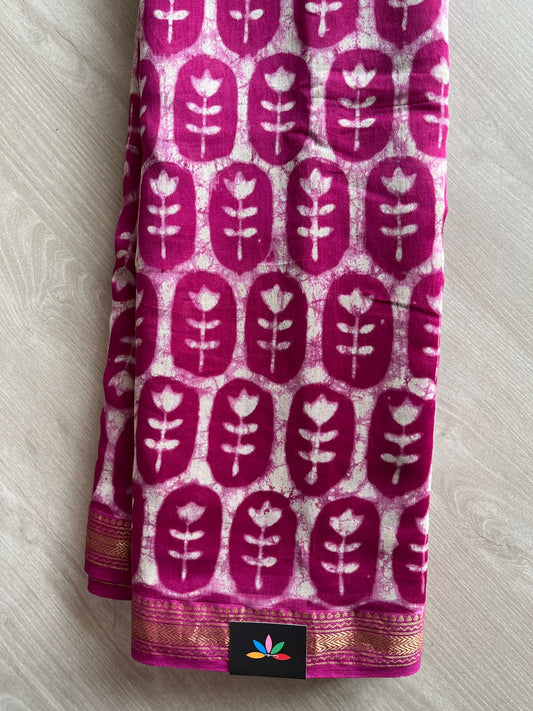 Handcrafted Chanderi Silk Cotton Saree with zari border-27417