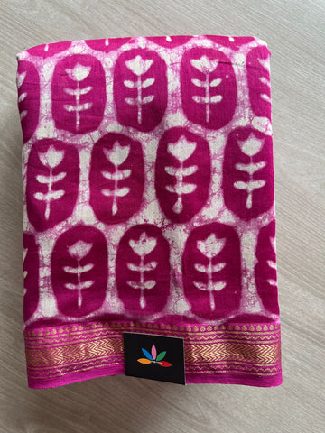 Handcrafted Chanderi Silk Cotton Saree with zari border-27417