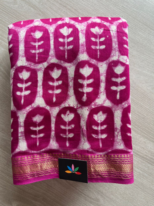 Handcrafted Chanderi Silk Cotton Saree with zari border-27417