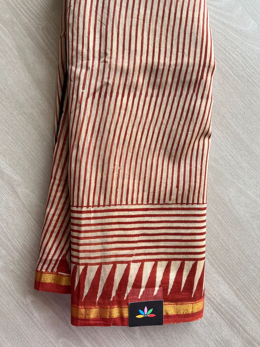 Handblock Printed Chanderi Cotton Silk Saree -29982-29983