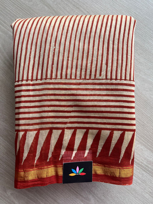 Handblock Printed Chanderi Cotton Silk Saree -29982-29983