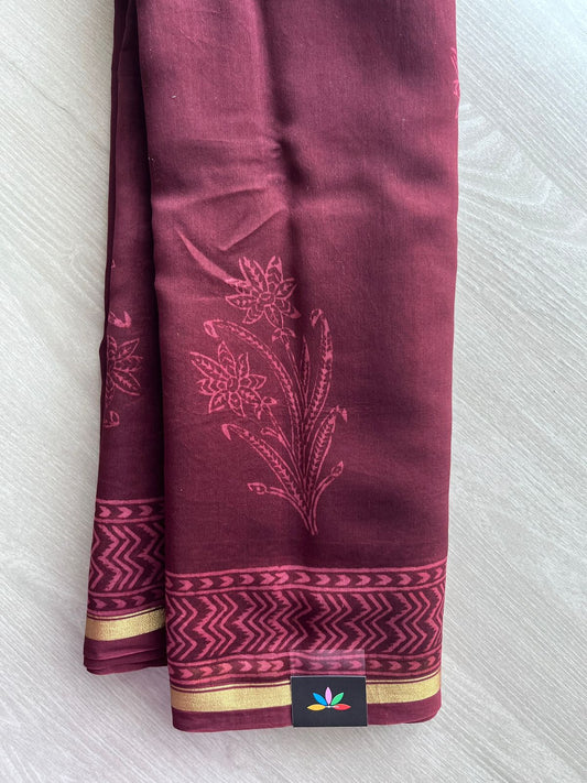Maroon Handblock Printed Chanderi Cotton Silk Saree -30004-30005
