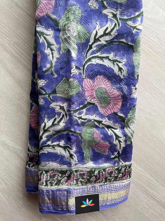 Handblock Printed Zari Border Chanderi Cotton Silk Saree -30576