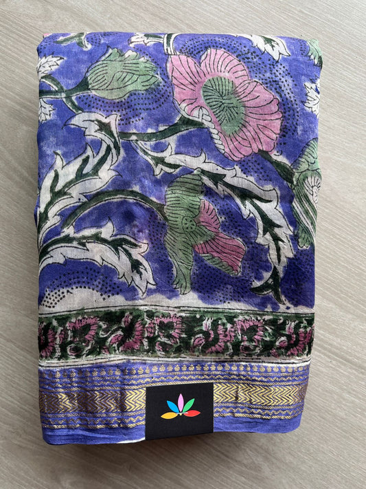 Handblock Printed Zari Border Chanderi Cotton Silk Saree -30576