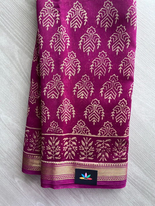 Handblock Printed Zari Border Chanderi Cotton Silk Saree -31387