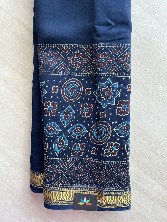 Handblock Printed Zari Border Chanderi Cotton Silk Saree -31389