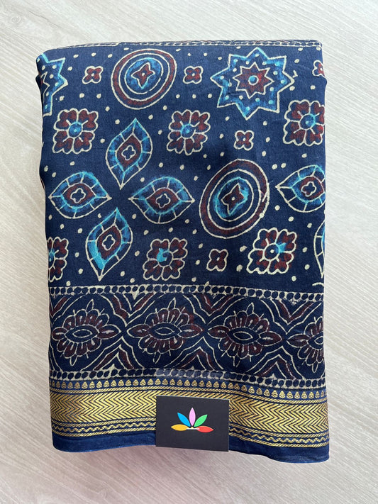 Handblock Printed Zari Border Chanderi Cotton Silk Saree -31389