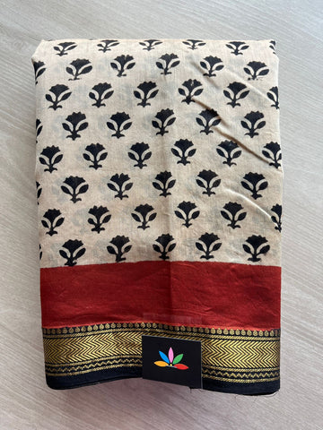 Handblock Printed Zari Border Chanderi Cotton Silk Saree -31390