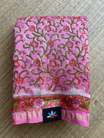 Handblock Printed Chanderi Cotton Silk Saree - 32621