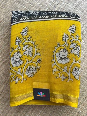 Handblock Printed Chanderi Cotton Silk Saree - 32622