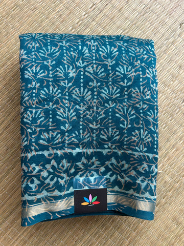 Handblock Printed Chanderi Cotton Silk Saree - 32623