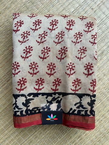 Handblock Printed Chanderi Cotton Silk Saree - 32625