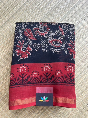 Handblock Printed Chanderi Cotton Silk Saree - 32626